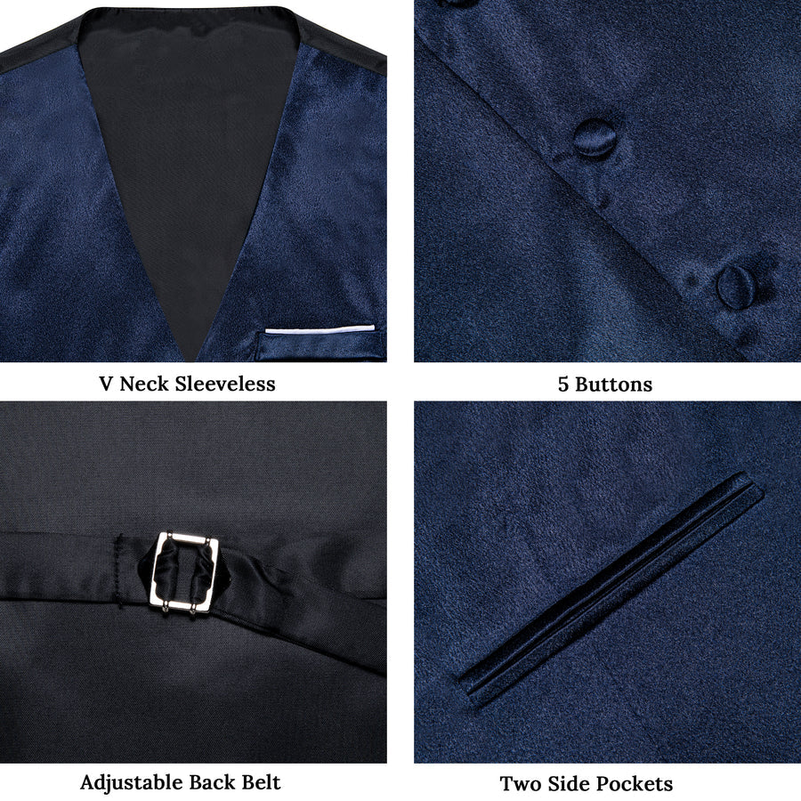 Navy Blue Solid Shining Silk Men's Bowtie Vest Set vest set - Sophisticated Gentlemen