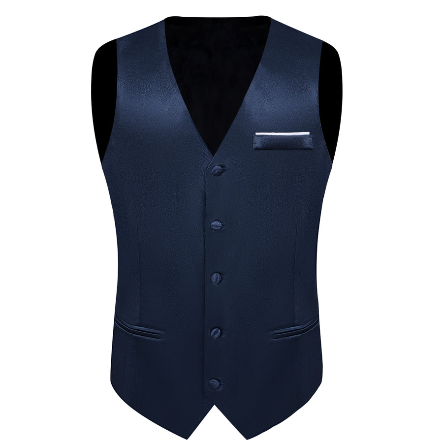 Navy Blue Solid Shining Silk Men's Bowtie Vest Set vest set - Sophisticated Gentlemen