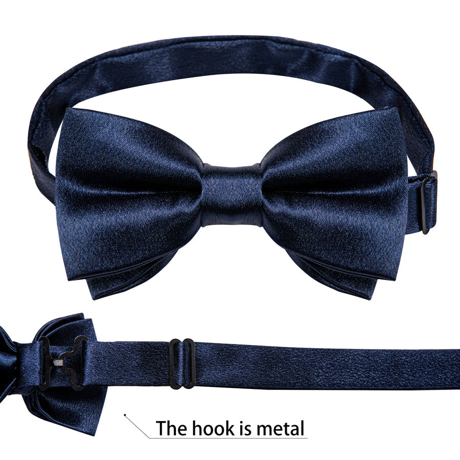 Navy Blue Solid Shining Silk Men's Bowtie Vest Set vest set - Sophisticated Gentlemen