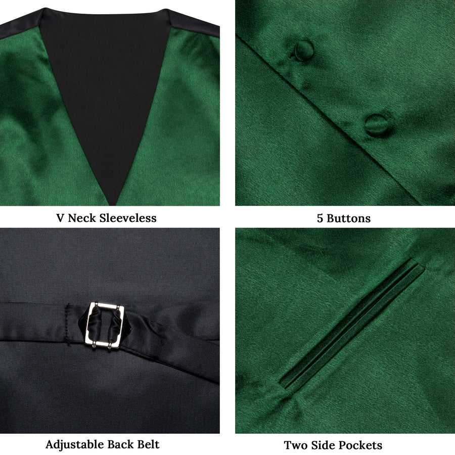 Dark Green Solid Shining Silk Vest Set vest set - Sophisticated Gentlemen