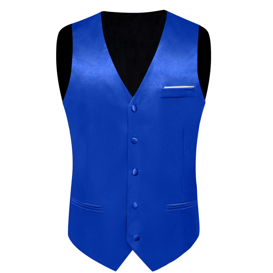 Shining Royal Blue Solid Silk Bowtie Vest Set vest set - Sophisticated Gentlemen
