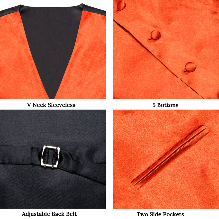 Brilliant Orange Solid Shining Silk Bowtie Vest Set vest set - Sophisticated Gentlemen
