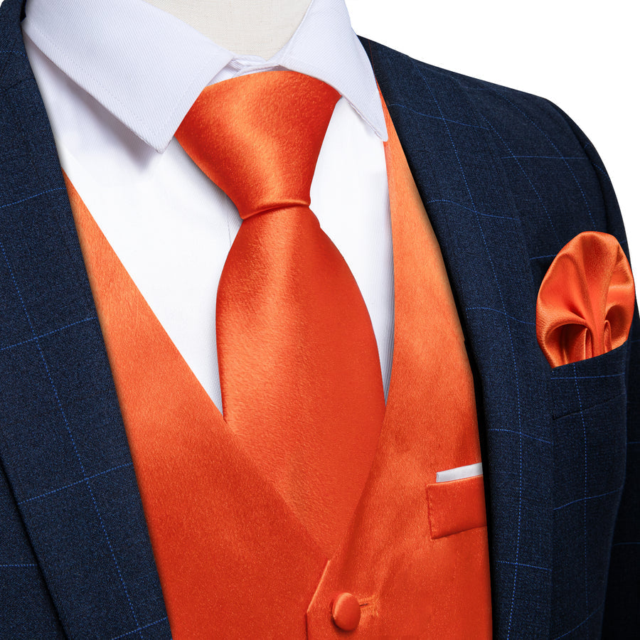 Brilliant Orange Solid Shining Silk Bowtie Vest Set vest set - Sophisticated Gentlemen