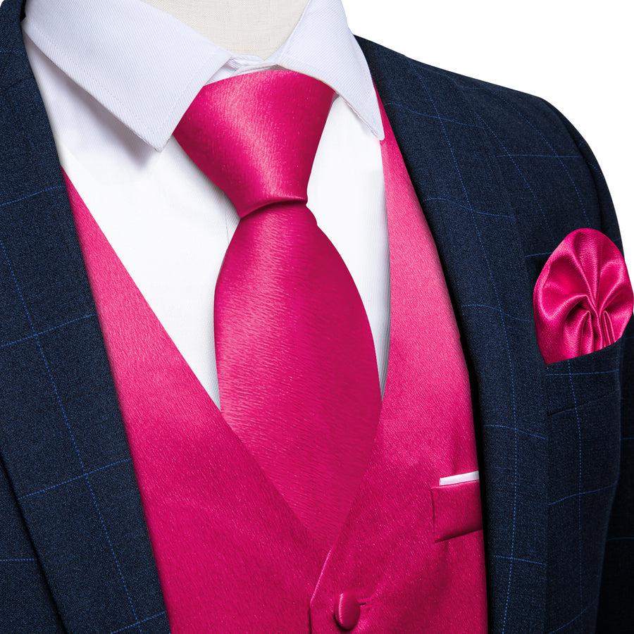 Deep Pink Solid Shining Silk Men's Bowtie Vest Set vest set - Sophisticated Gentlemen