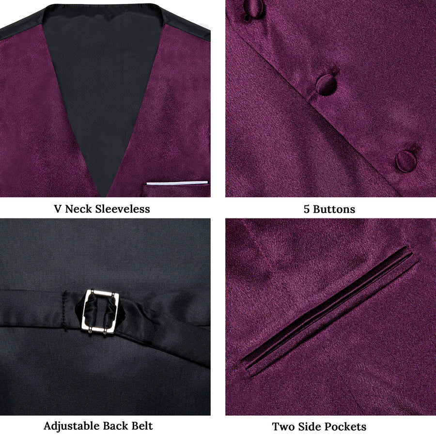 Deep Purple Solid Shining Silk Men's Bowtie Vest Set vest set - Sophisticated Gentlemen