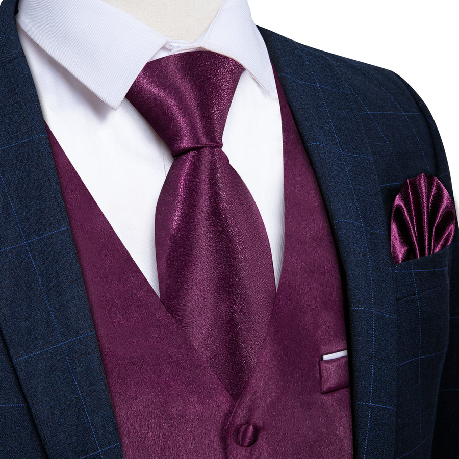 Deep Purple Solid Shining Silk Men's Bowtie Vest Set vest set - Sophisticated Gentlemen