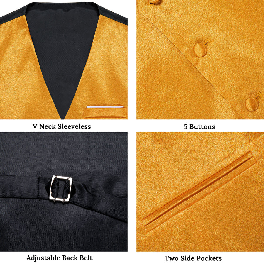 Deep Yellow Solid Shining Silk Men's Bowtie Vest Set vest set - Sophisticated Gentlemen