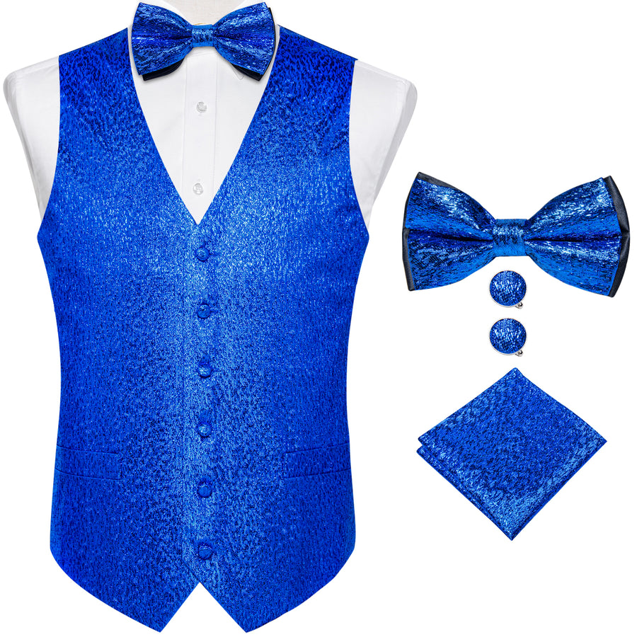 Cobalt Blue Shining Solid Bowtie Vest Set vest set S (Chest 40") - Sophisticated Gentlemen