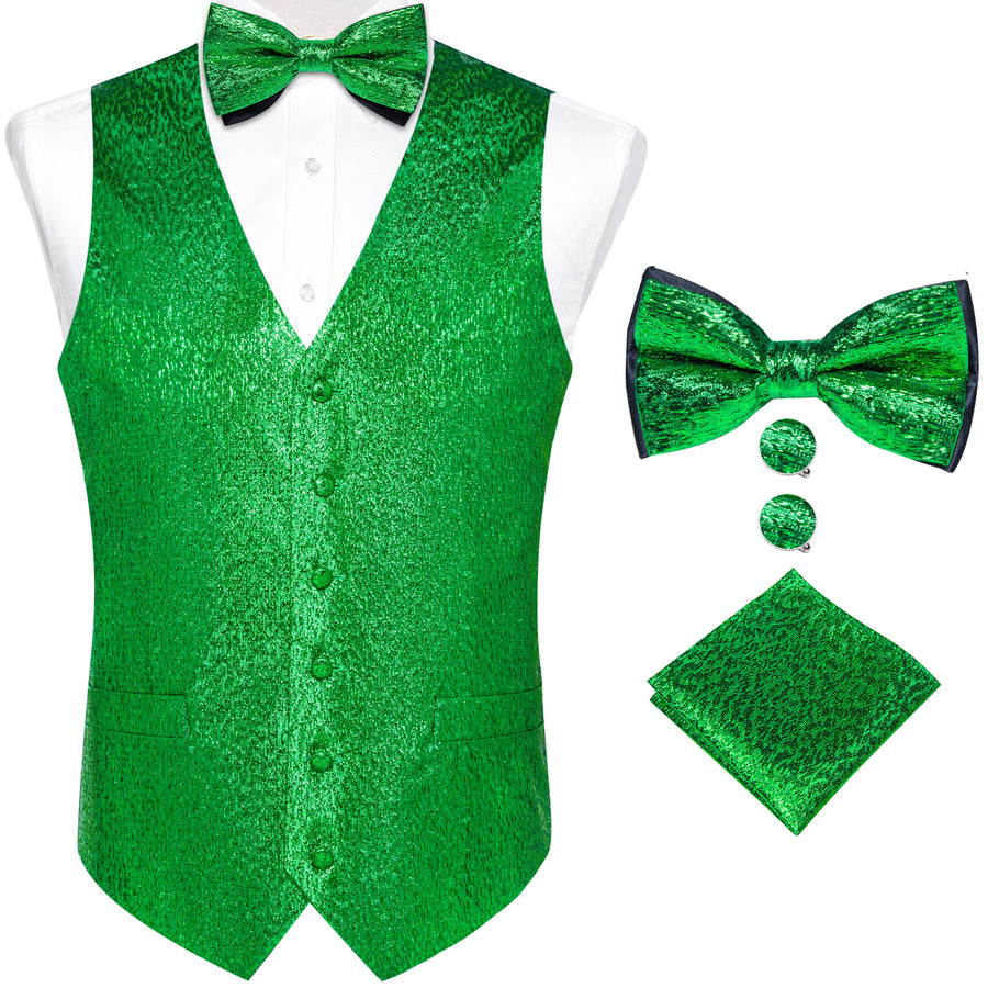 Light Green Shining Solid Bowtie Vest Set vest set S (Chest 40") - Sophisticated Gentlemen