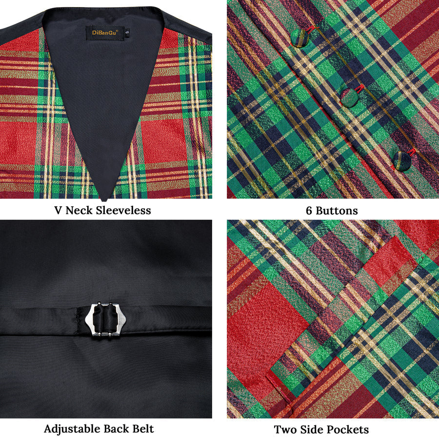 Christmas Green Red Plaid Bowtie Vest Set vest set - Sophisticated Gentlemen