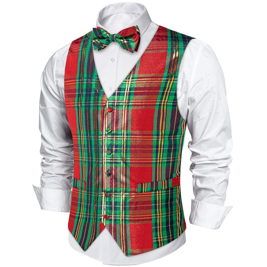 Christmas Green Red Plaid Bowtie Vest Set vest set - Sophisticated Gentlemen