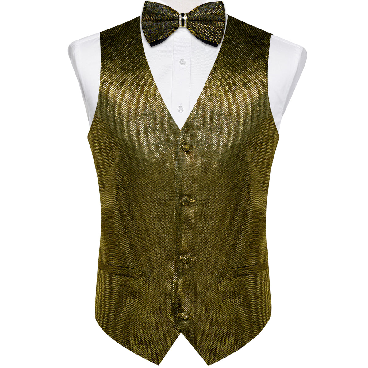 Army Green Shiny Vest Set with Matching Bow Tie, Hanky, and Cufflinks vest set - Sophisticated Gentlemen