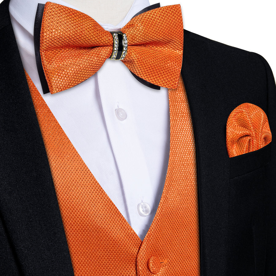 Solid Shiny Burnt Orange Bowtie Vest Set vest set S (Chest 40") - Sophisticated Gentlemen