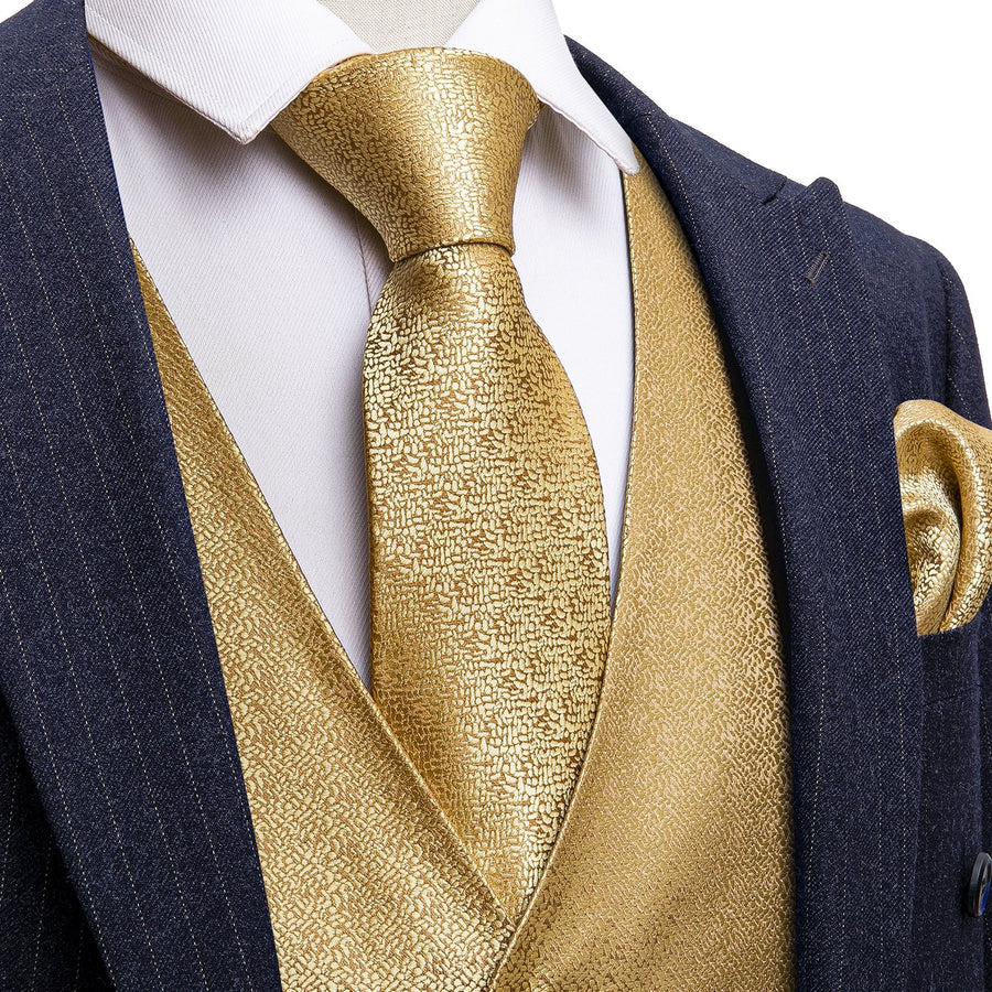 Golden Woven Silk Vest Set vest set S (Chest 40") - Sophisticated Gentlemen