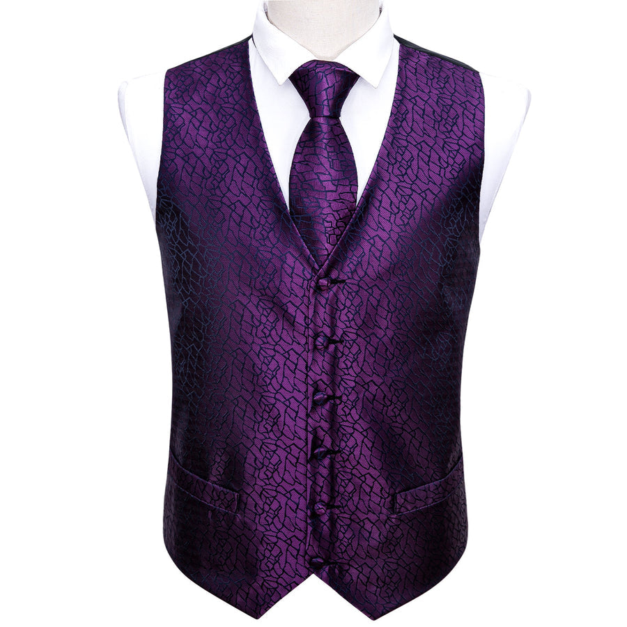 Purple Black Plaid Jacquard Silk Vest Set vest set - Sophisticated Gentlemen