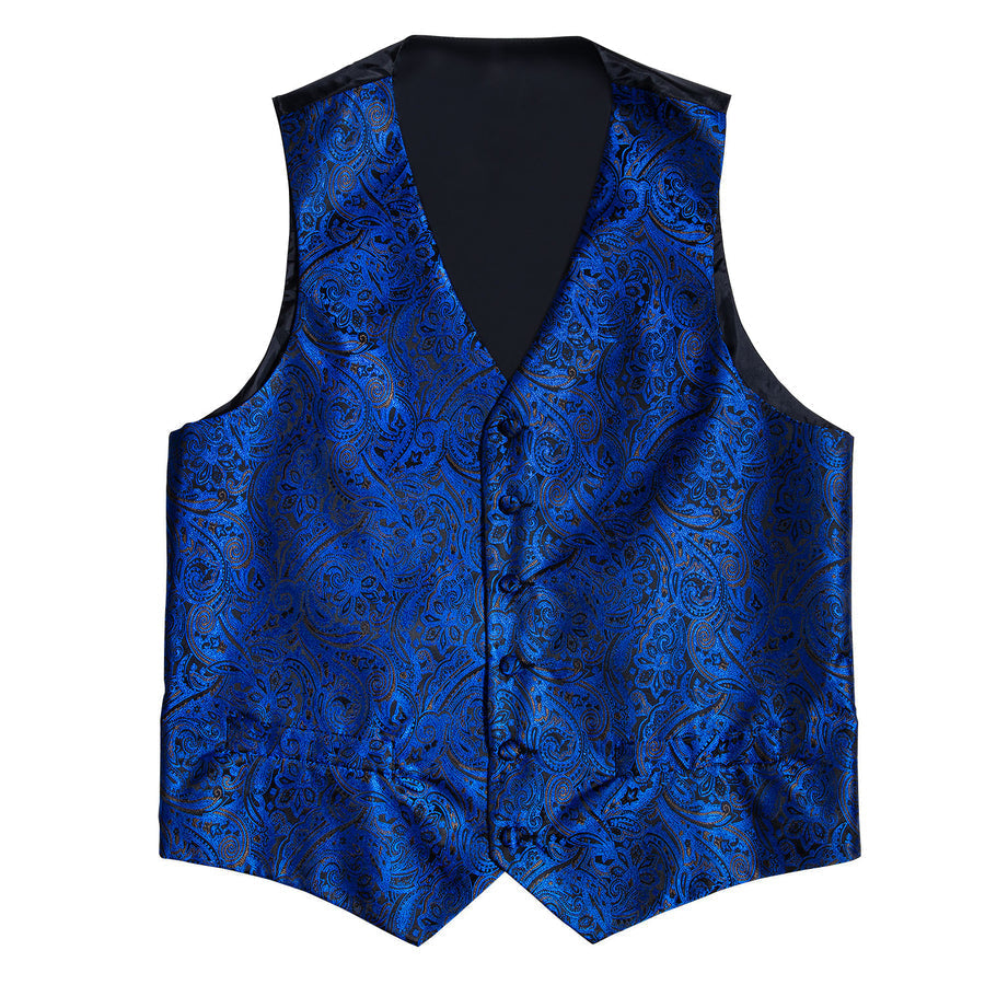 Navy Blue Paisley Silk 4-Piece Vest Set vest set - Sophisticated Gentlemen
