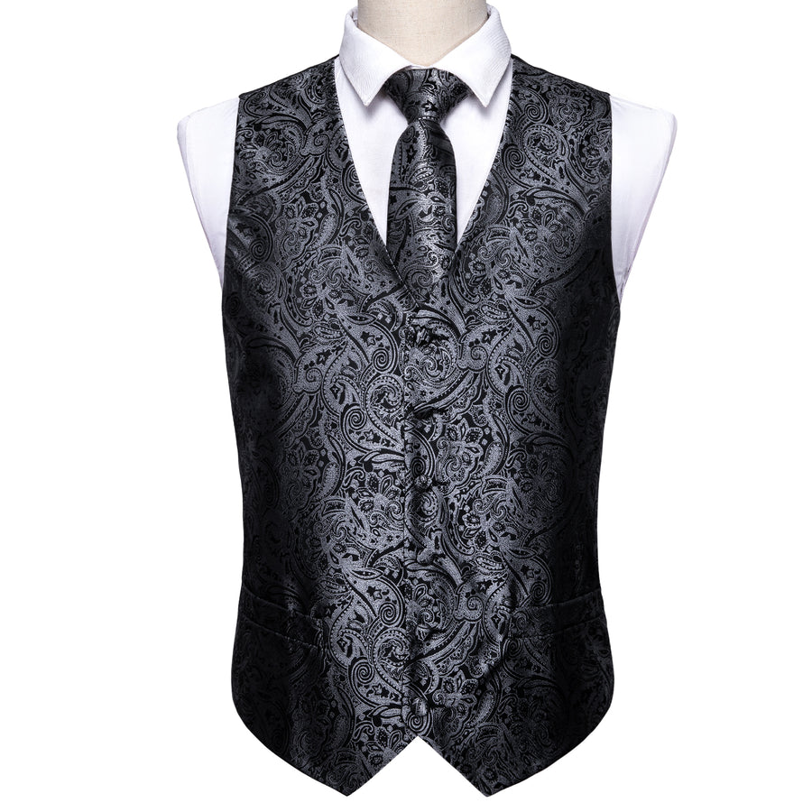 New Silver and Black Paisley Vest Set vest set - Sophisticated Gentlemen