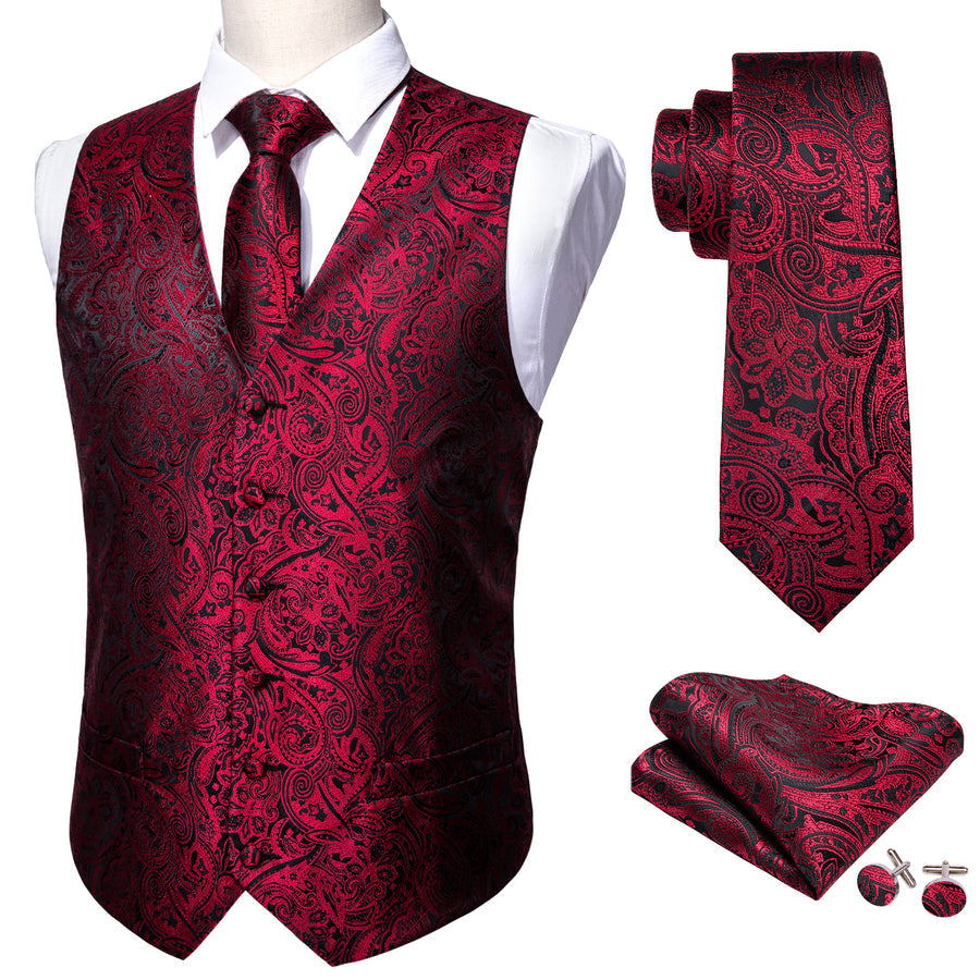 Red and Black Paisley Vest Set vest set    - Sophisticated Gentlemen