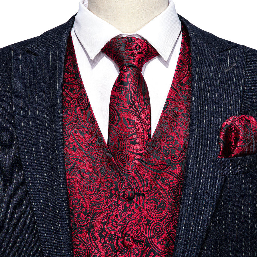 Red and Black Paisley Vest Set vest set - Sophisticated Gentlemen