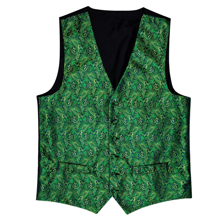 Blue Green Paisley Jacquard Silk Vest Set vest set - Sophisticated Gentlemen