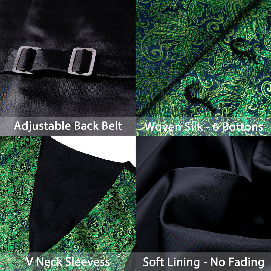 Blue Green Paisley Jacquard Silk Vest Set vest set - Sophisticated Gentlemen