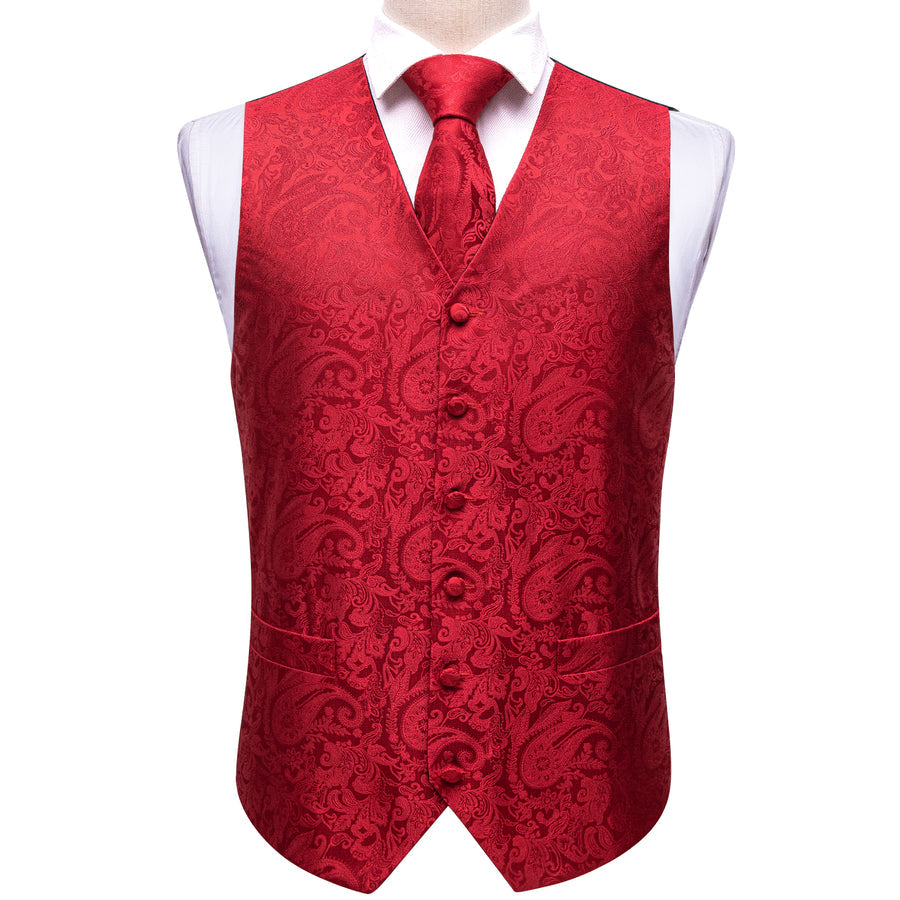 Classic Red Paisley Jacquard Silk Vest Set vest set - Sophisticated Gentlemen