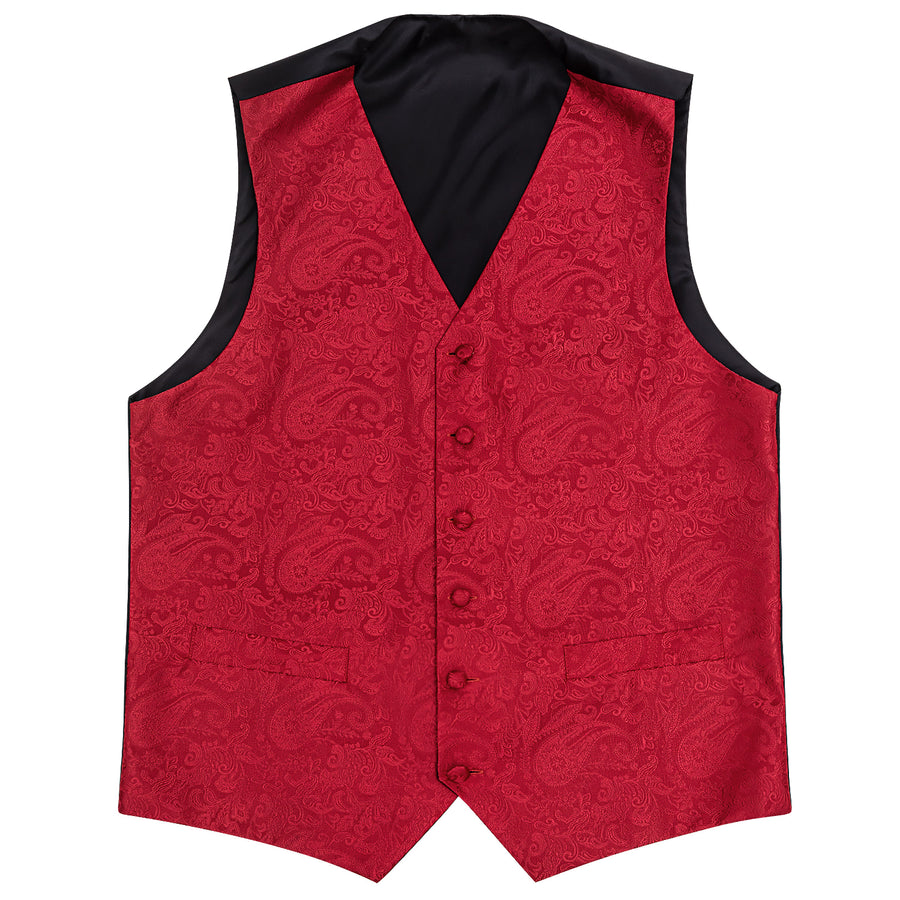 Classic Red Paisley Jacquard Silk Vest Set vest set - Sophisticated Gentlemen