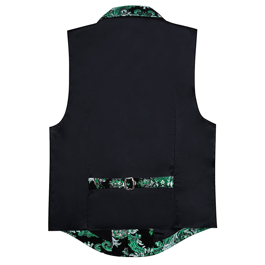 Black Mint Green Floral Jacquard Men's Collar Victorian Suit Vest Set vest set - Sophisticated Gentlemen