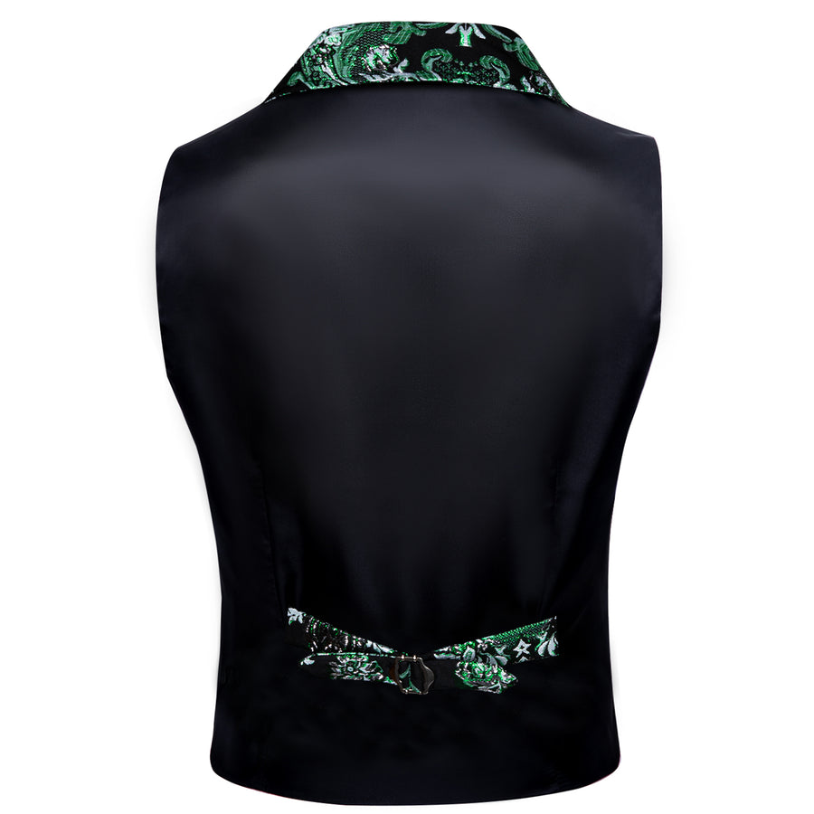 Black Mint Green Floral Jacquard Men's Collar Victorian Suit Vest Set vest set - Sophisticated Gentlemen