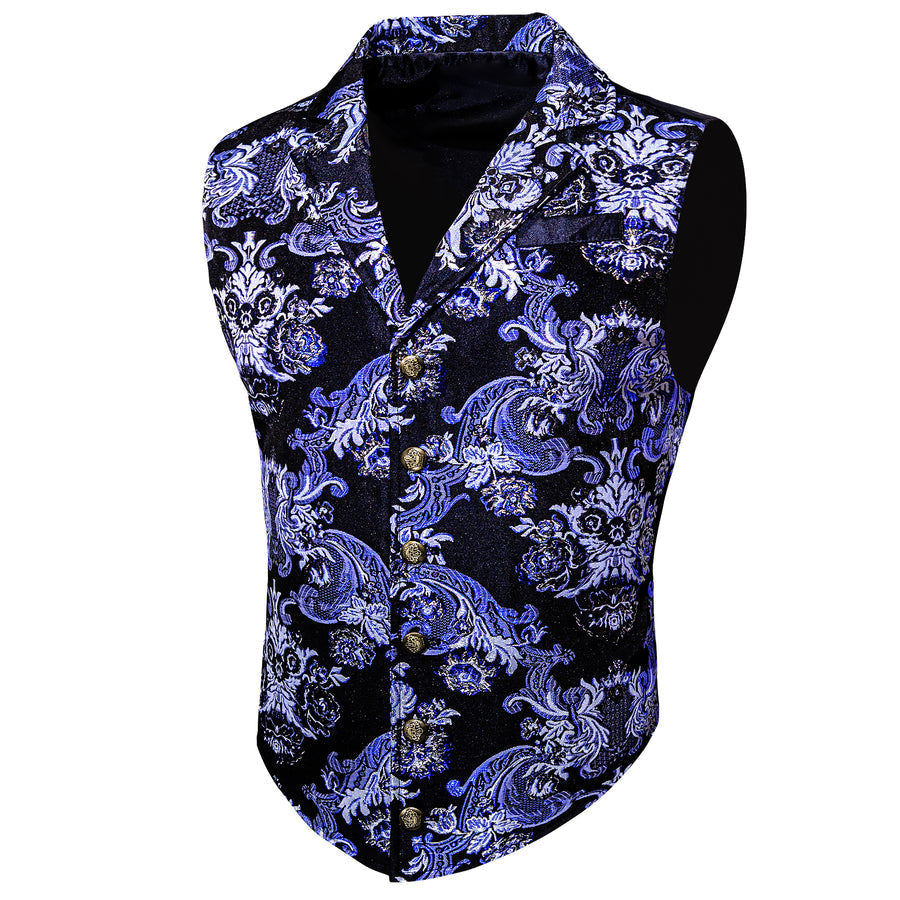 Black Purple Floral Jacquard Men's Collar Victorian Suit Vest Set vest set - Sophisticated Gentlemen