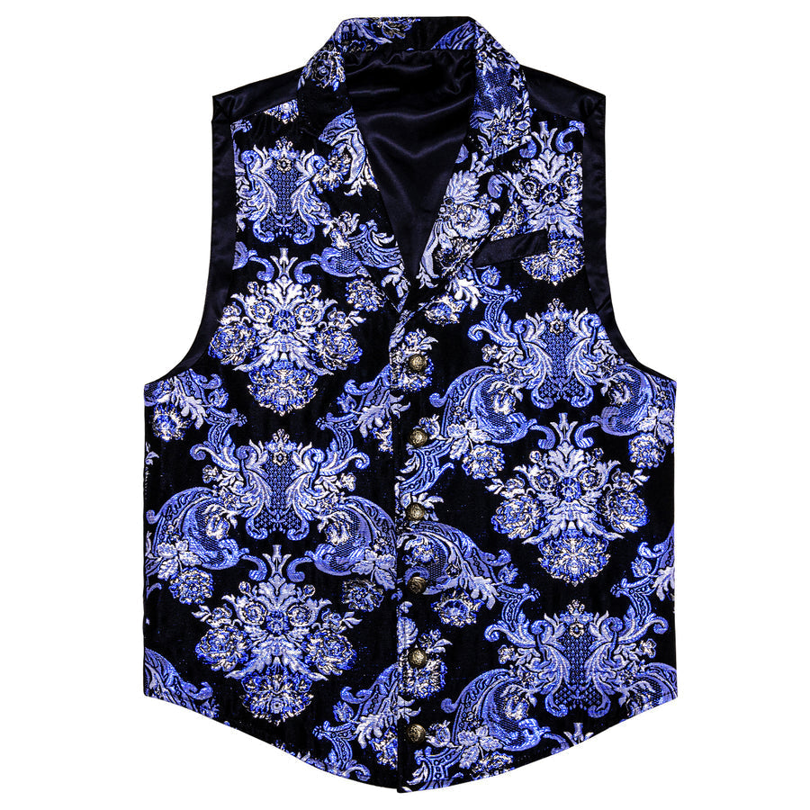 Black Purple Floral Jacquard Men's Collar Victorian Suit Vest Set vest set - Sophisticated Gentlemen