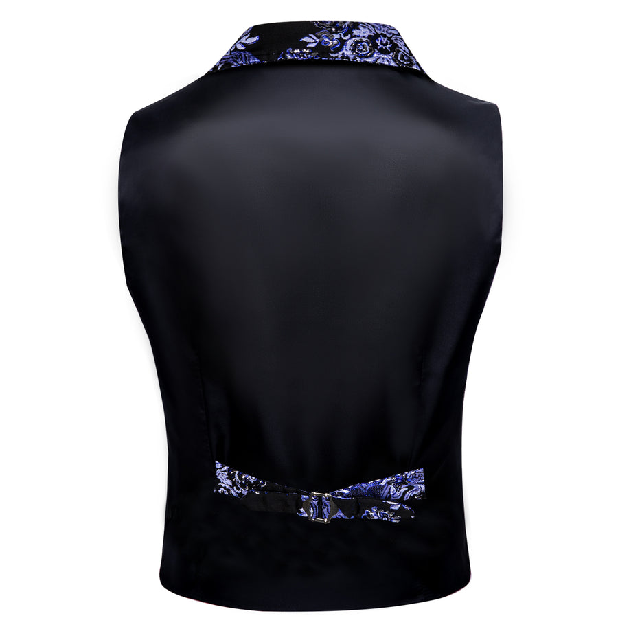 Black Purple Floral Jacquard Men's Collar Victorian Suit Vest Set vest set - Sophisticated Gentlemen
