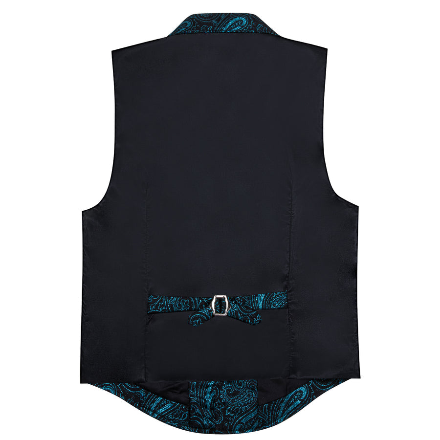 Blue Green Paisley Jacquard Men's Collar Victorian Suit Vest Set vest set - Sophisticated Gentlemen