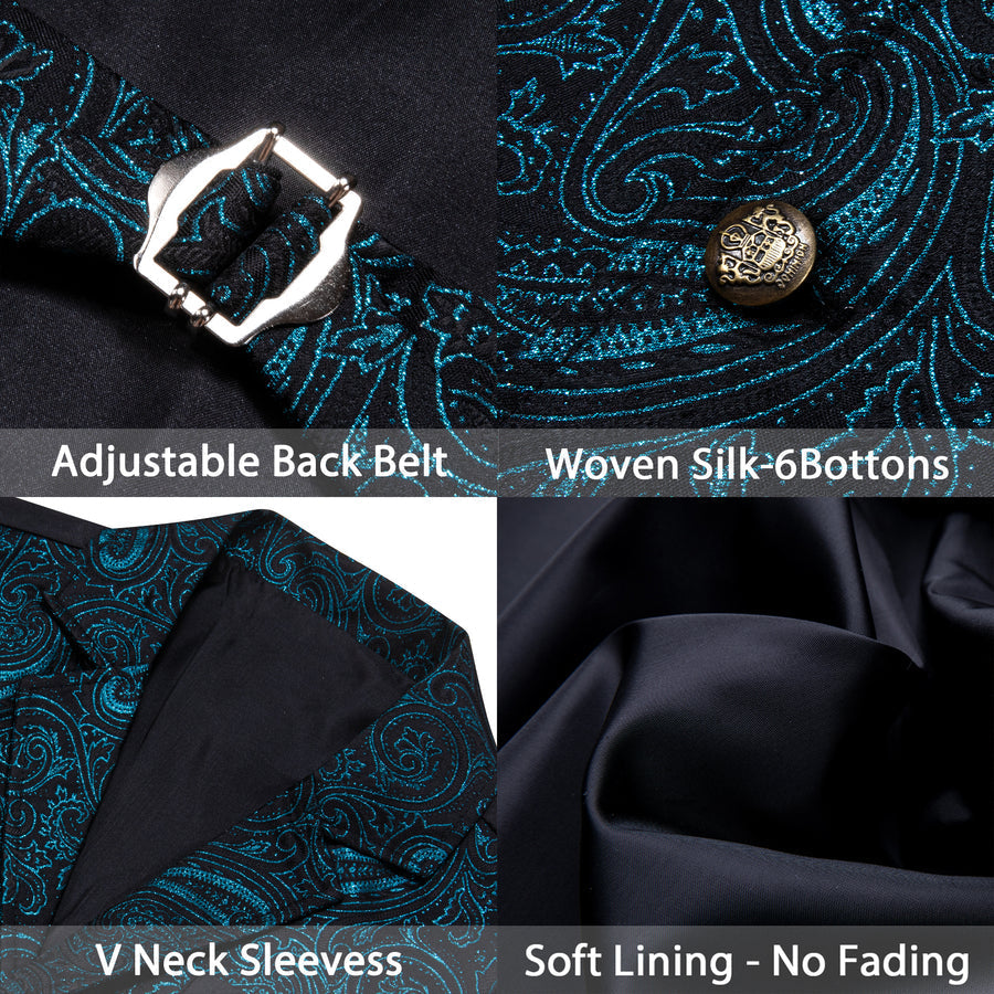 Blue Green Paisley Jacquard Men's Collar Victorian Suit Vest Set vest set - Sophisticated Gentlemen