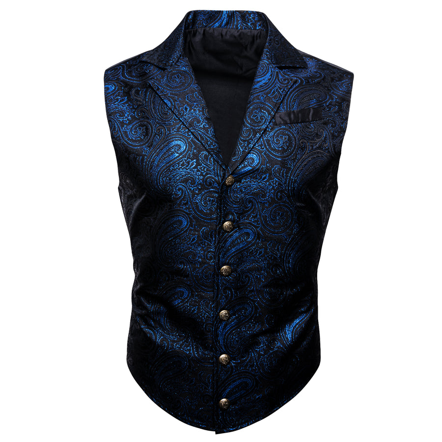 Black and Royal Blue Paisley Jacquard Vest vest set - Sophisticated Gentlemen
