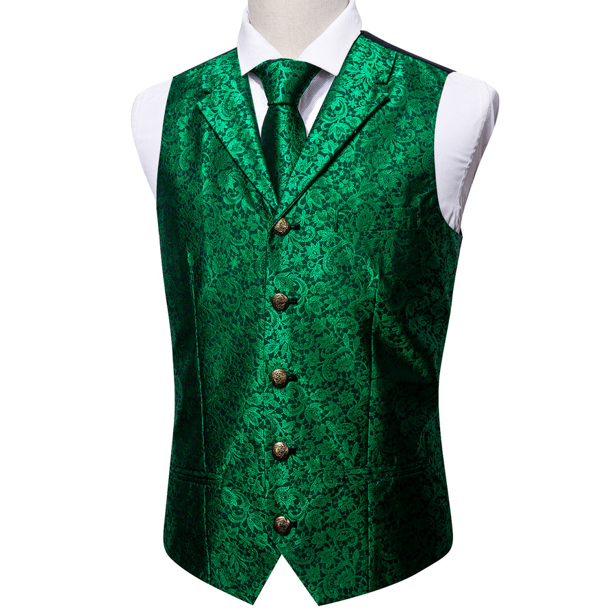Green Paisley Metal Button Jacquard Silk Men's Vest Set vest set - Sophisticated Gentlemen