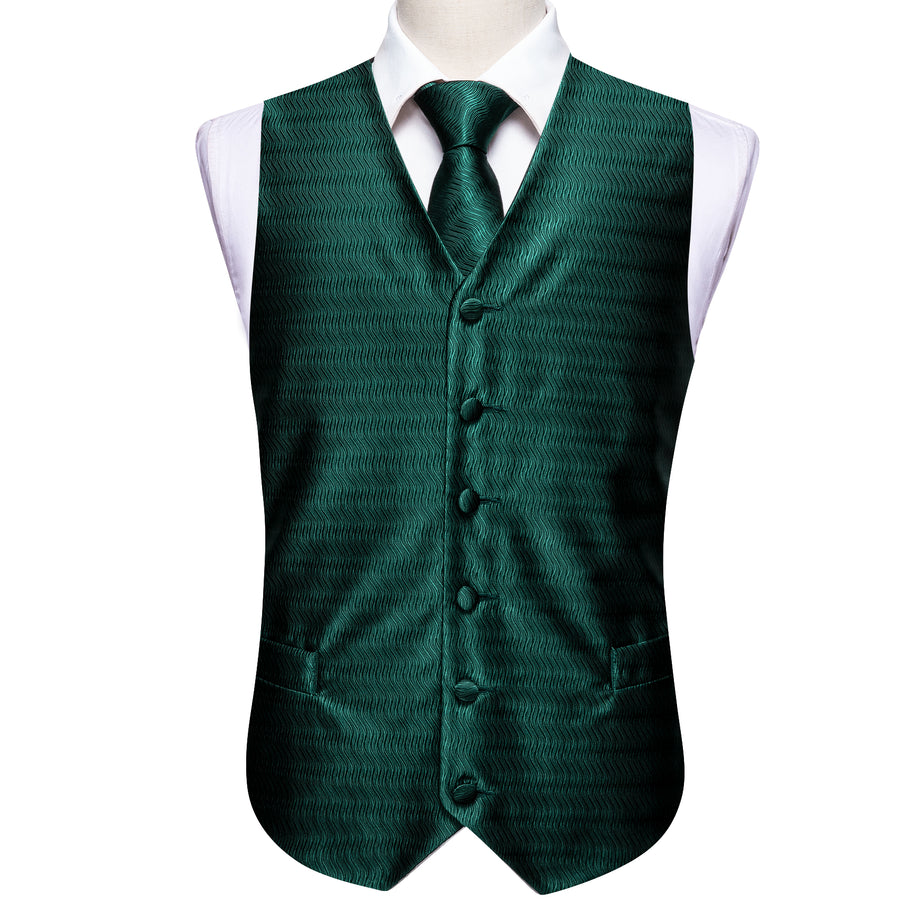 Dark Green Striped Jacquard Silk Vest Set vest set - Sophisticated Gentlemen
