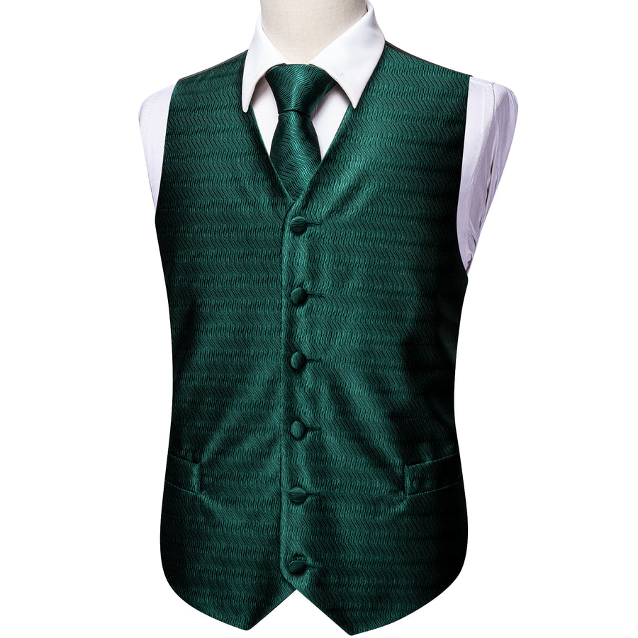 Dark Green Striped Jacquard Silk Vest Set vest set - Sophisticated Gentlemen