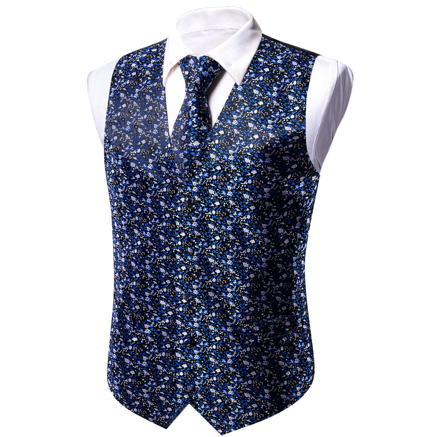 Dark Blue Floral Jacquard Silk Men's Vest Set vest set - Sophisticated Gentlemen