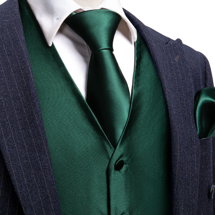 Emerald Green Jacquard Silk Vest Set vest set S (Chest 40") - Sophisticated Gentlemen