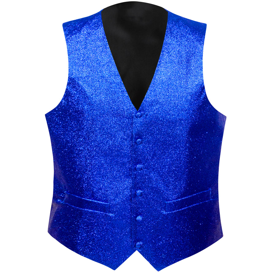 Shining Blue Glitter Solid Jacquard Silk Men's Bowtie Vest Set vest set - Sophisticated Gentlemen