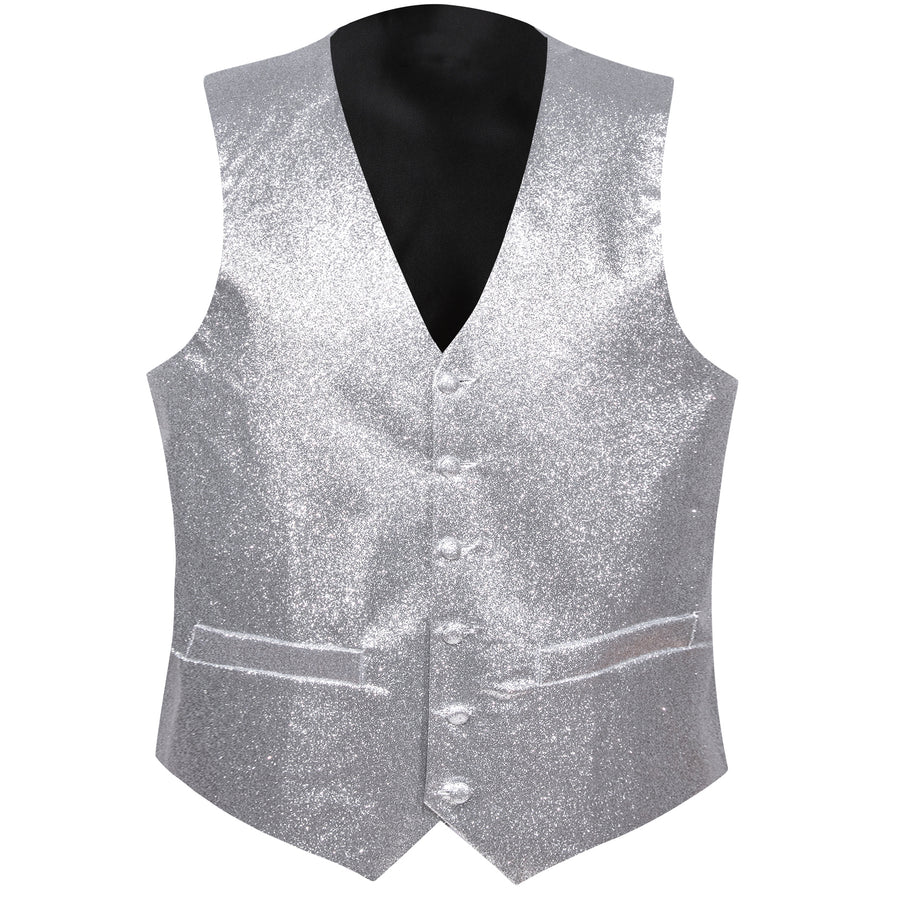 Shining Light Gray Glitter Solid Jacquard Silk Men's Bowtie Vest Set vest set - Sophisticated Gentlemen