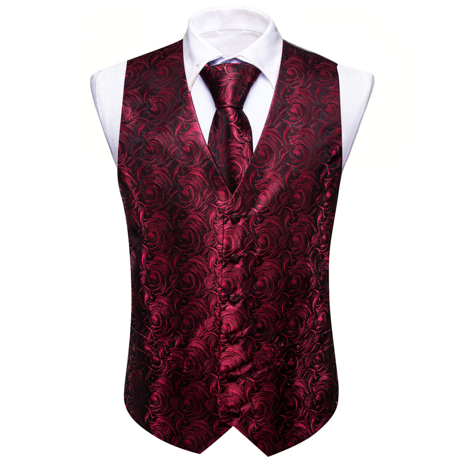 Black and Red Floral Silk Vest Set vest set - Sophisticated Gentlemen