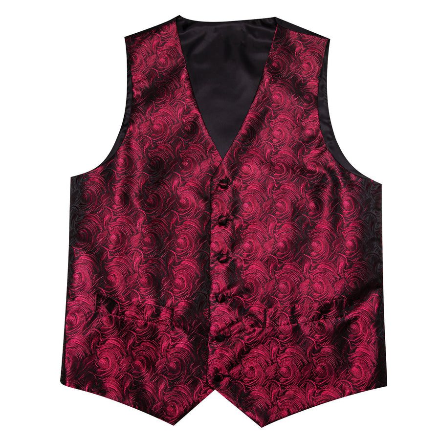 Black and Red Floral Silk Vest Set vest set - Sophisticated Gentlemen
