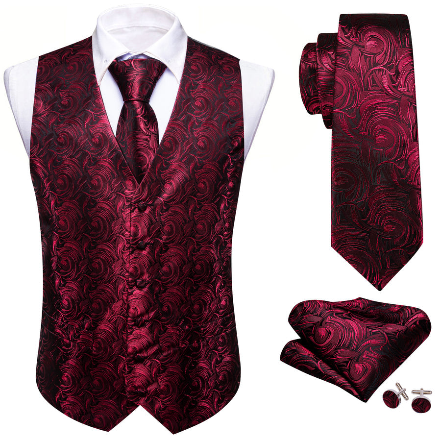 Black and Red Floral Silk Vest Set vest set - Sophisticated Gentlemen
