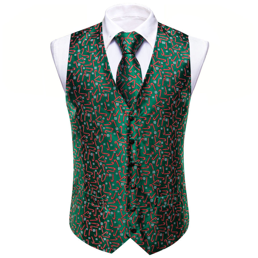 Christmas Green Red White Snowflake Crutches Silk Men's Vest Set vest set - Sophisticated Gentlemen