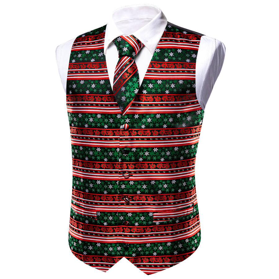 Christmas Red Green White Snowflake Silk Vest Set vest set - Sophisticated Gentlemen