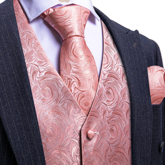 Blush Pink Floral Silk Vest Set - 4 Piece vest set S (Chest 40")   - Sophisticated Gentlemen