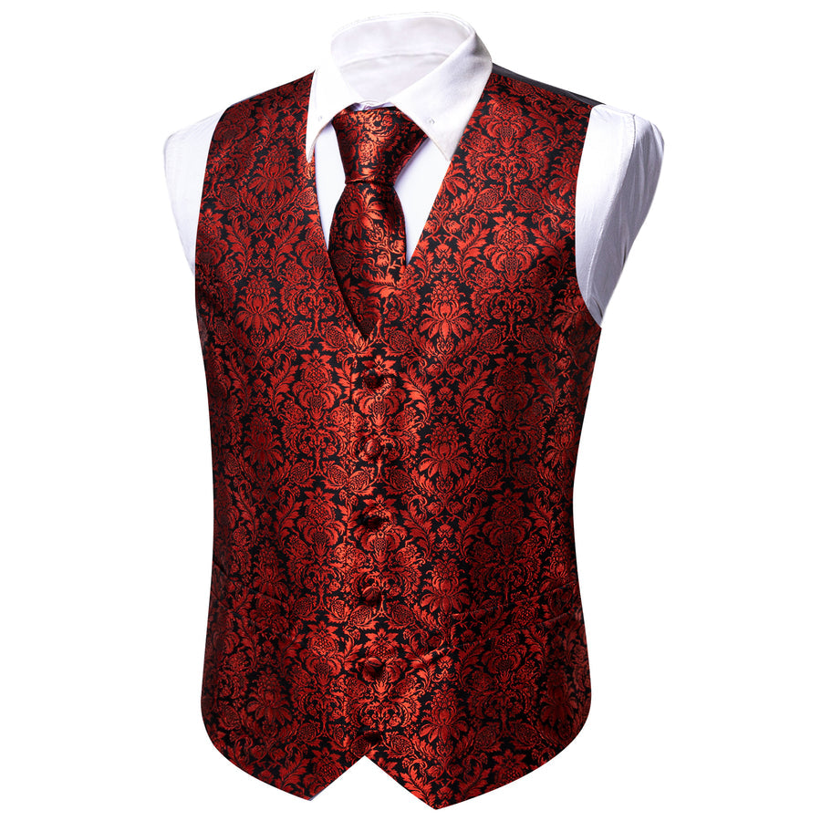 Red Floral Silk Vest Set vest set - Sophisticated Gentlemen