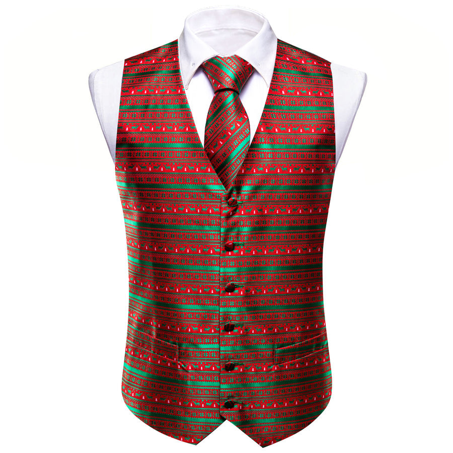Christmas Green Red Snowflake Deers Silk Men's Vest Set vest set - Sophisticated Gentlemen